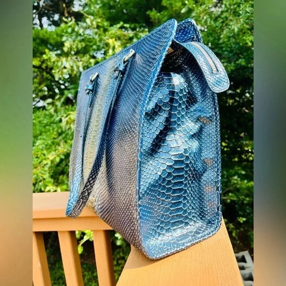 Brahmin Tia Tote Serenity Meridian Snake Print Leather NWT